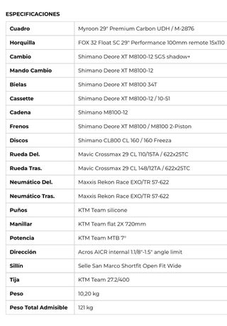 Bicicleta KTM Myroon Máster Carbón Matt