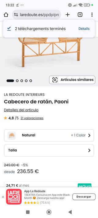 Cabecero de cama 160 cm Ratán