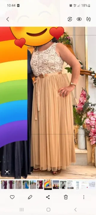 Vestido largo beige y blanco