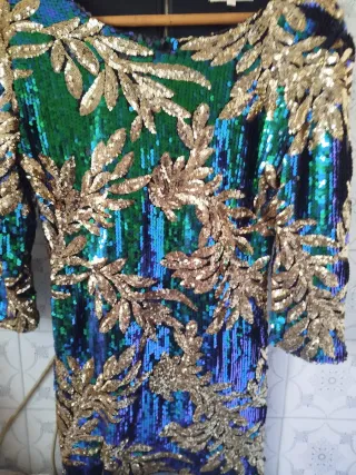 Vestido lentejuelas dorado y verde