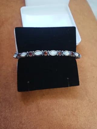 Brazalete Plata con Piedras nácar y ámbar