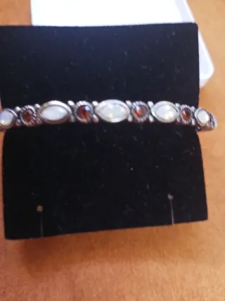 Brazalete Plata con Piedras nácar y ámbar