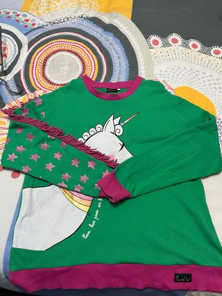 Sudadera Anabel Lee Unicornio Verde y Rosa