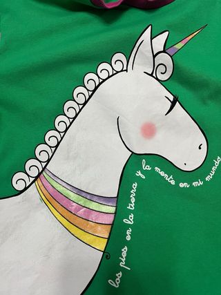 Sudadera Anabel Lee Unicornio Verde y Rosa