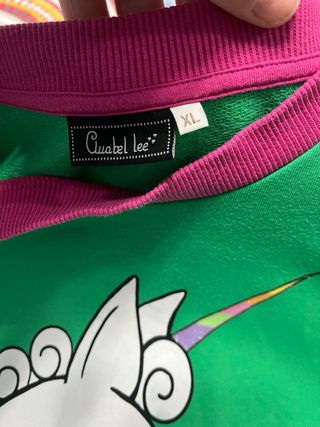 Sudadera Anabel Lee Unicornio Verde y Rosa