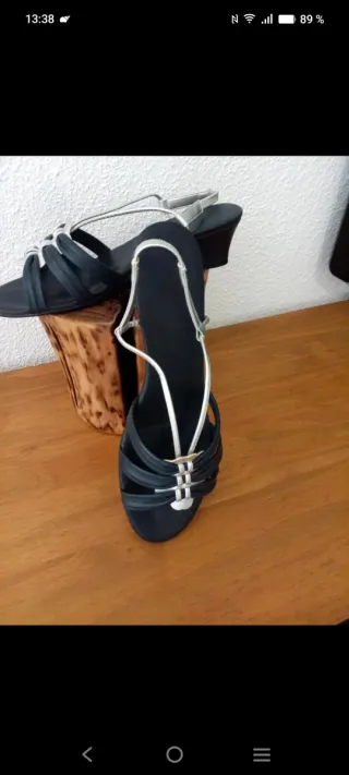 Sandalias Woman Fantasy Piel azul marino/Plata