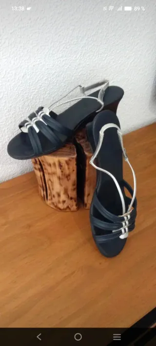 Sandalias Woman Fantasy Piel azul marino/Plata