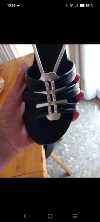 Sandalias Woman Fantasy Piel azul marino/Plata