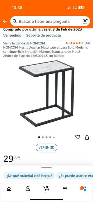 Tavolo Ausiliare HOMCOM Imitazione Marmo