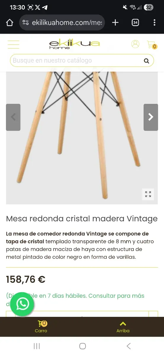 Mesa Redonda Cristal 80cm Comedor Cocina