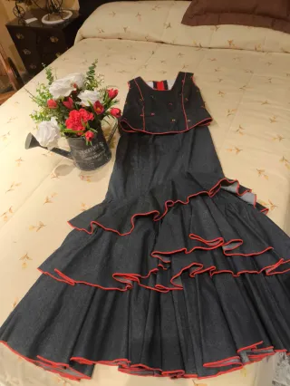 Traje Flamenca Dos Piezas Azul y Rojo