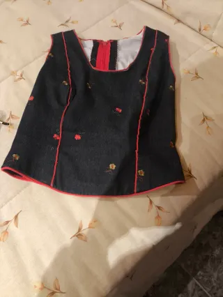 Traje Flamenca Dos Piezas Azul y Rojo