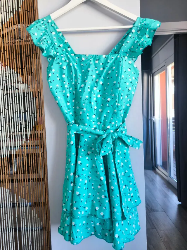 Vestido corto floral azul S