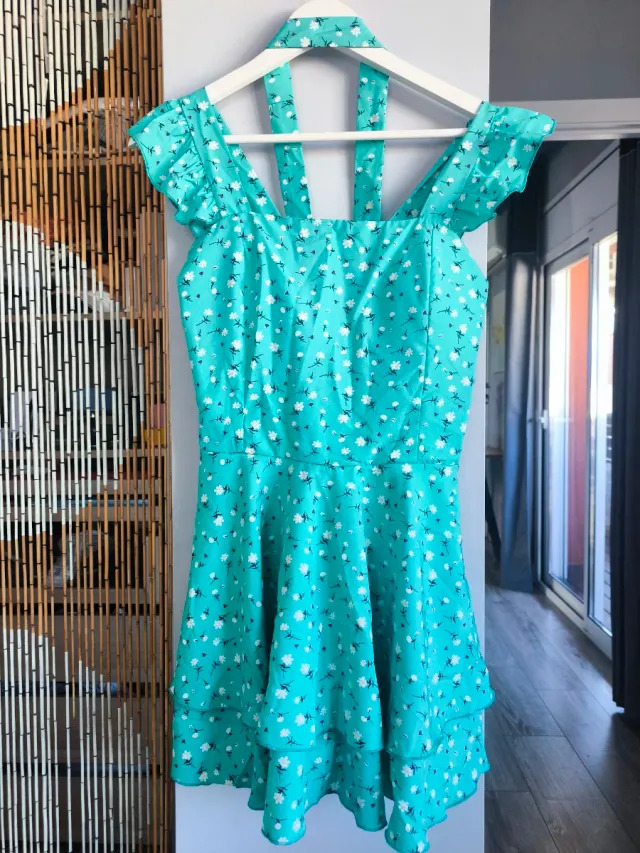 Vestido corto floral azul S