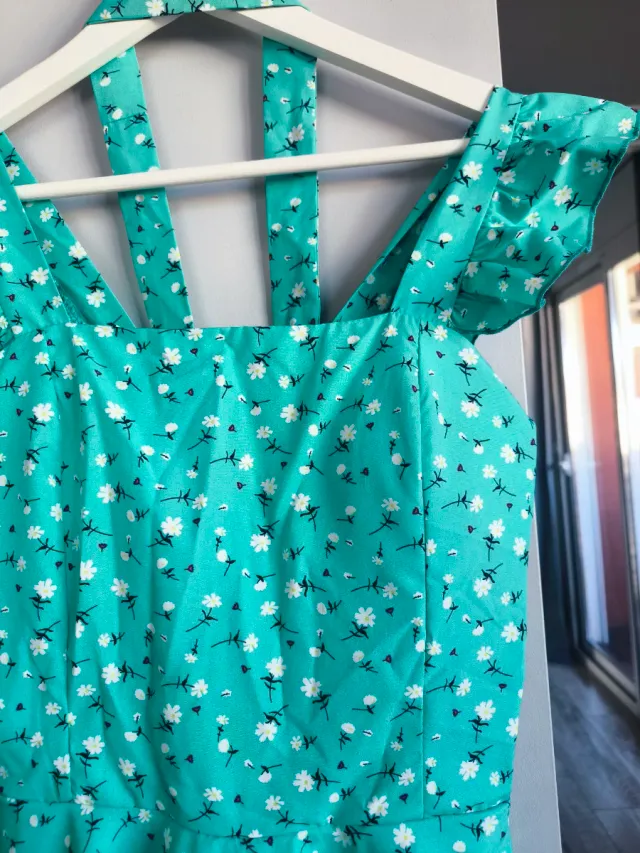 Vestido corto floral azul S