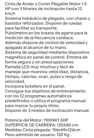 Cinta de correr, andar poco uso. Plegable.