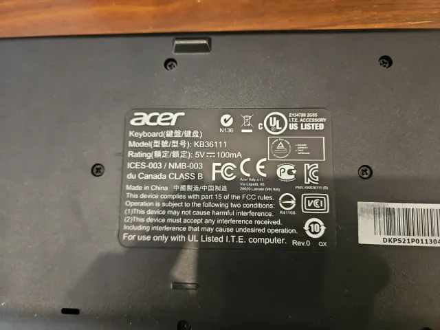 Teclado Acer KB36111 ps2