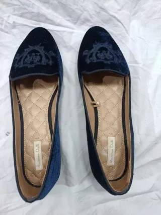 Slippers Zapatos Terciopelo Azul Massimo Dutti.