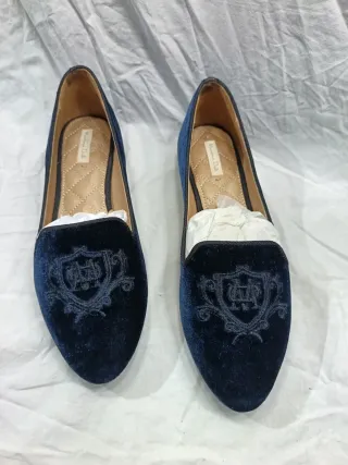 Slippers Zapatos Terciopelo Azul Massimo Dutti.