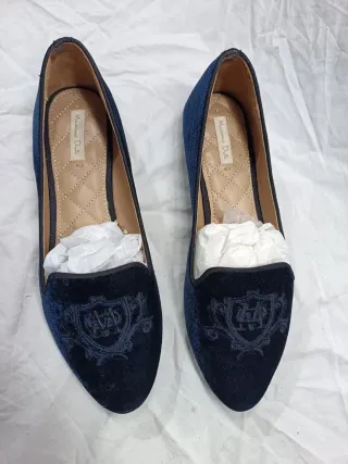 Slippers Zapatos Terciopelo Azul Massimo Dutti.