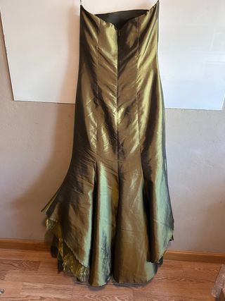Vestido fiesta largo dorado y verde