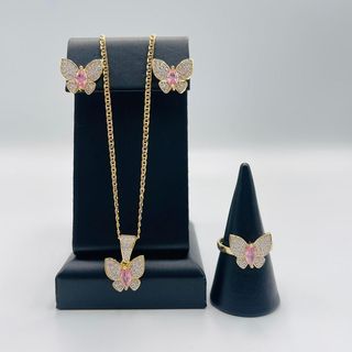 COLGANTE MARIPOSA PEQUEÑA PIEDRA ROSA 18K