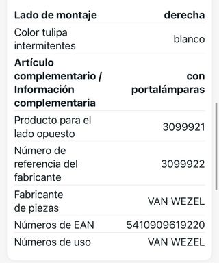 Piloto trasero VAN WEZEL W463 G