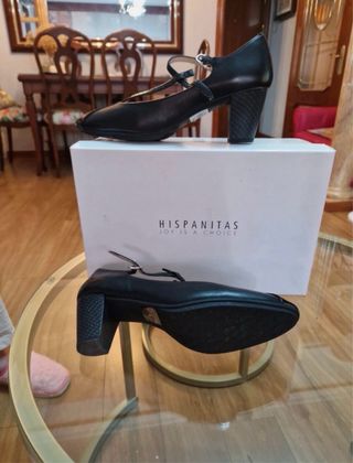 Zapatos Hispanitas Negros Tacón Tira Tobillo