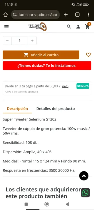 Super Tweeter Selenium ST302.