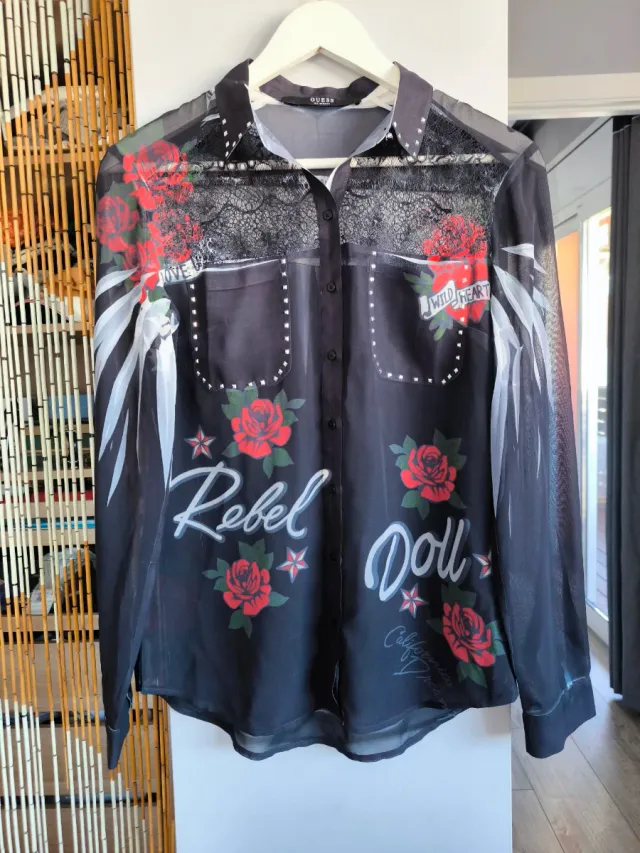 Blusa Guess Transparente Estampada Flores