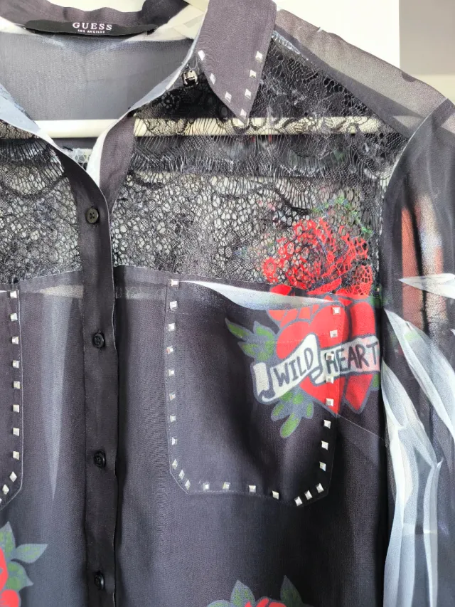 Blusa Guess Transparente Estampada Flores