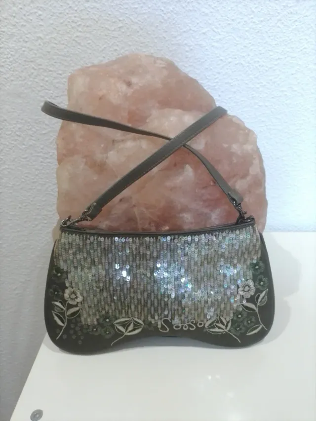 Bolso Ante Verde con Lentejuelas