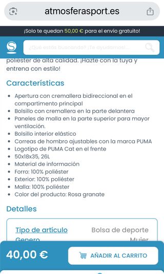 Mochila deportiva Puma rosa y negra