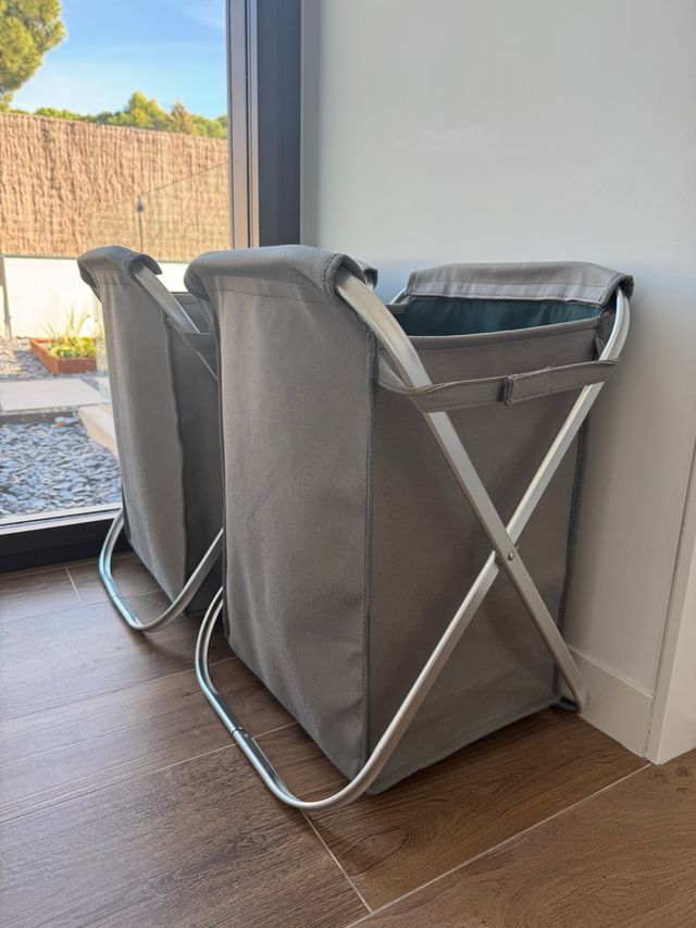 2 Cestos de lavanderia dobráveis cinza