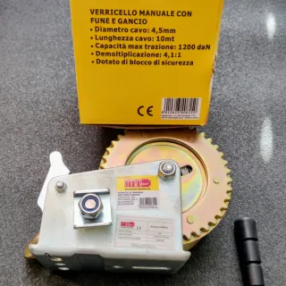 Verricello manuale 1300kg, cavo in acciaio