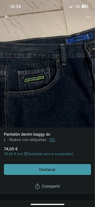 Pantalón DC Vaquero Baggy Azul Talla L