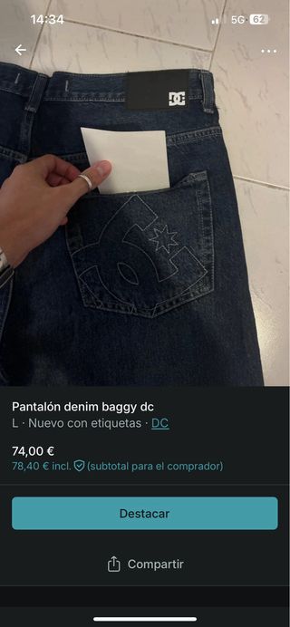 Pantalón DC Vaquero Baggy Azul Talla L