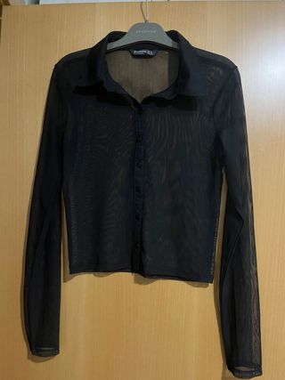 Camisa Stradivarius negra transparente S
