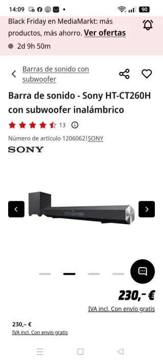 Barra de Sonido Sony SA-CT260H