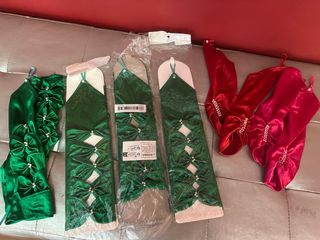 6 Pares Guantes Fiesta Verdes , rojo y fucsia