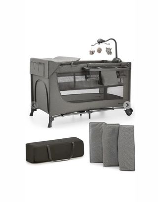 Cuna de viaje gris