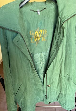 Chaquetón Vintage Verde Bordado Good Luck