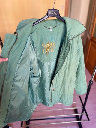 Chaquetón Vintage Verde Bordado Good Luck