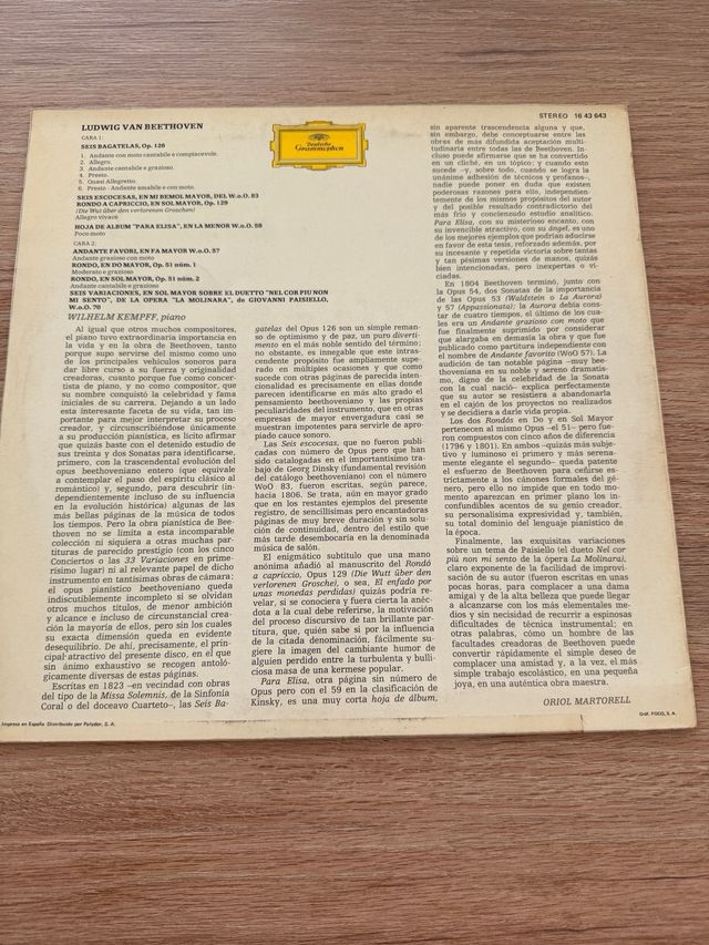 Vinilo Beethoven Para Elisa - Wilhelm Kempff