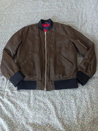 Chaqueta Zara Bomber Verde Marrón Talla M