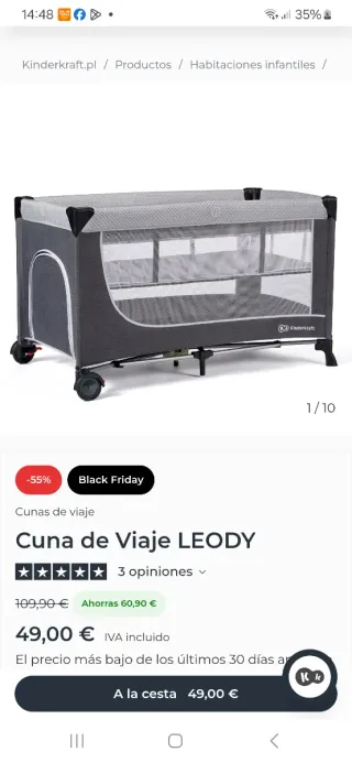 Cuna de viaje con colchón y bolsa