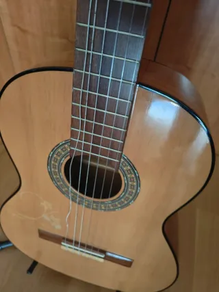 Guitarra con funda y soporte