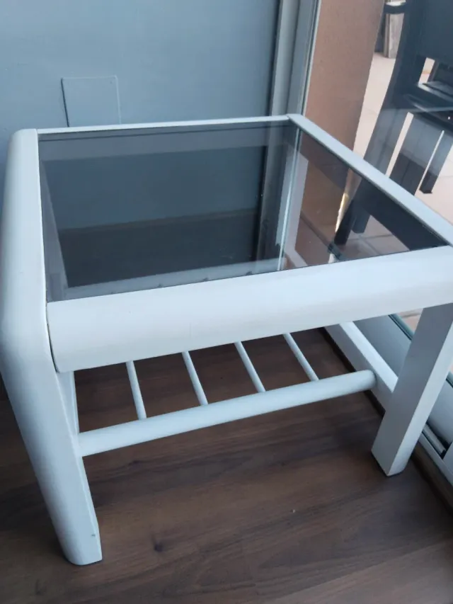 Mesita auxiliar cristal y madera