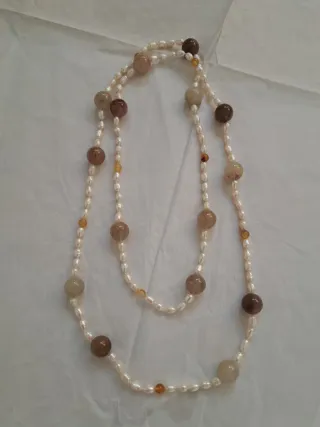 Collar Perlas cultivadas y Cuarzo Rutilo