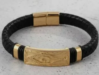 Pulsera Hombre Masónica Negra y Dorada